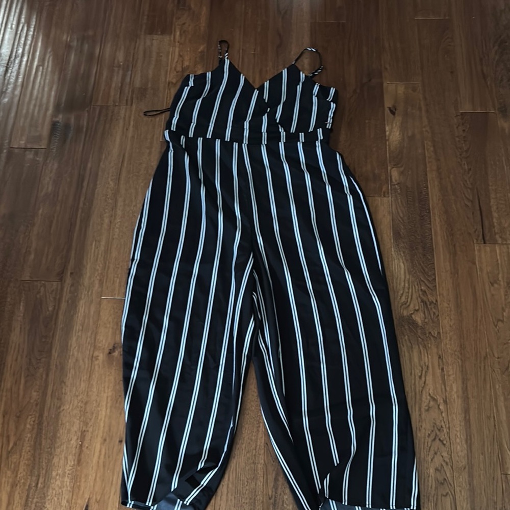 Guess Black and White Striped Jumpsuit